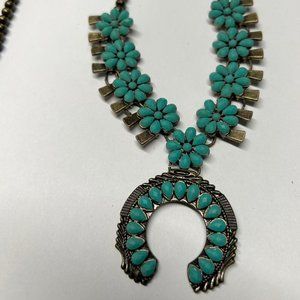 Turquoise and Bronze 24” Lucky Horseshoe Necklace